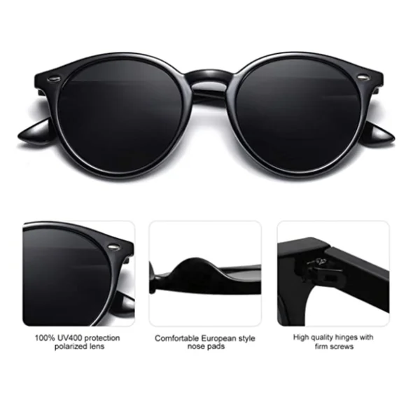 💫Black Round Polarized Sunglasses for Women Men Classic Vintage - Picture 2 of 3